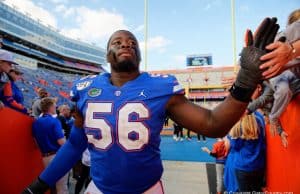 Florida Gators defensive lineman Tedarrell Slaton goes to the locker room after the 2019 Vanderbilt game - 1280x854