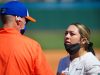 Florida Gators head coach Tim Walton has a chat with pitcher Natalie Lugo in the circle - 1280x854