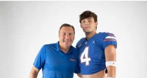 Tight end Oscar Delp with Dan Mullen during his Florida Gators official visit-814x958