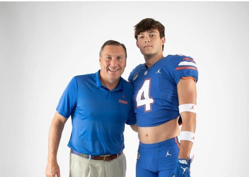 Tight end Oscar Delp with Dan Mullen during his Florida Gators official visit-814x958