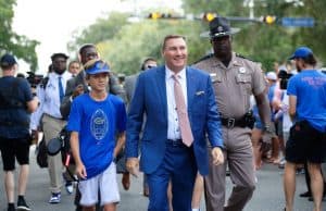 Florida Gators head coach Dan Mullen enters the stadium before the game-1280x853