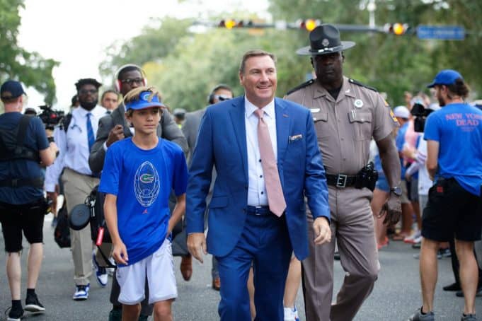 Florida Gators head coach Dan Mullen enters the stadium before the game-1280x853