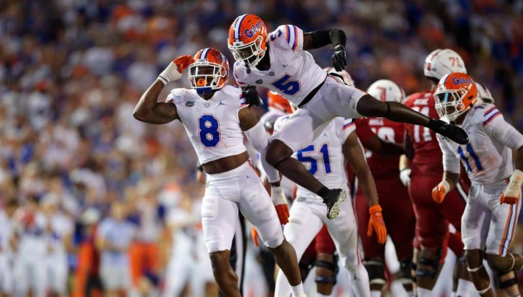 Florida Gators linebacker Khris Bogle and defensive back Kaiir Elam against FAU-1280x853