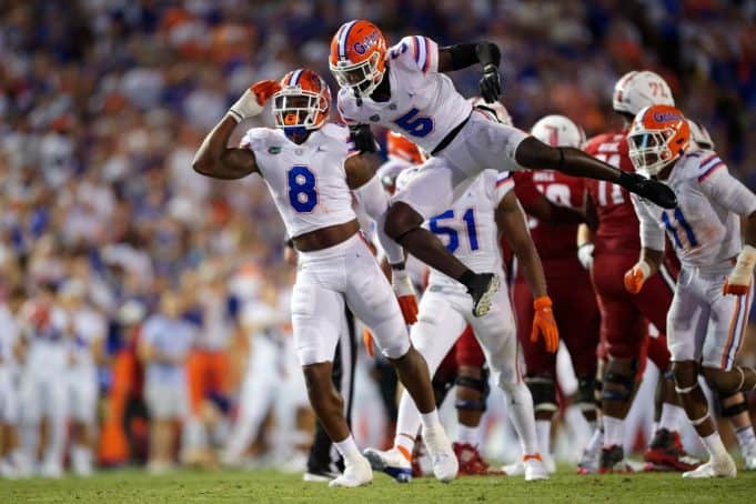 Florida Gators linebacker Khris Bogle and defensive back Kaiir Elam against FAU-1280x853