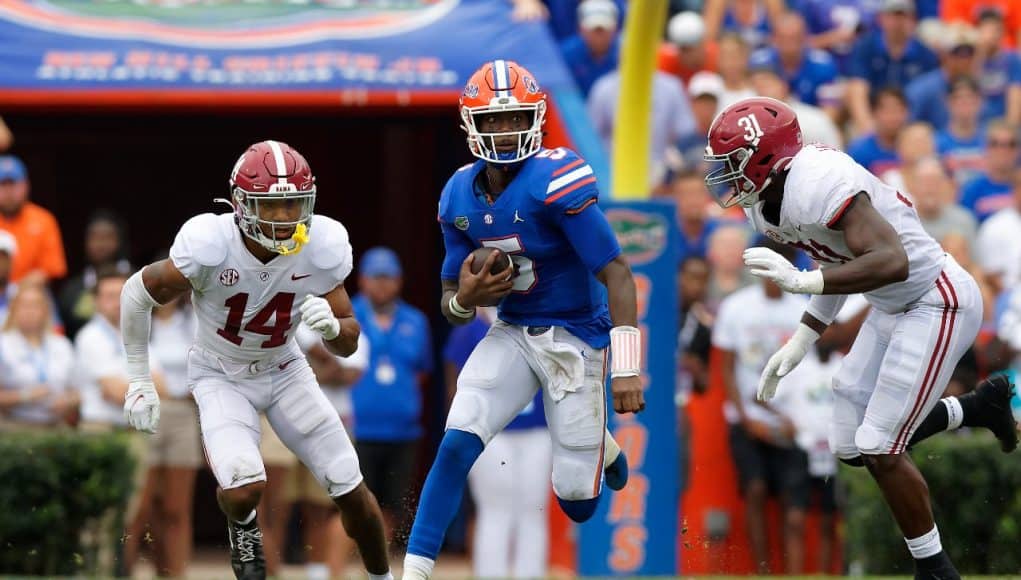 Florida Gators quarterback Emory Jones runs against Alabama in the Swamp-1280x854