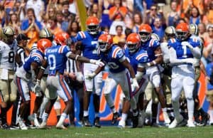 Florida Gators defense celebrates after a sack against Vanderbilt- 1280x853