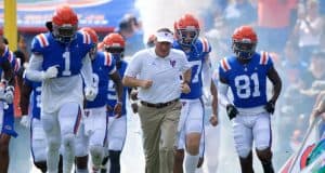 Florida Gators head coach Dan Mullen leads the Gators out of the tunnel before the Vanderbilt game- 1280x853