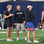 Quarterback Marcus Stokes talks with Billy Napier -960x917