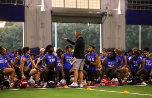 Billy Napier talks to recruits at Friday Night Lights.-1280x853