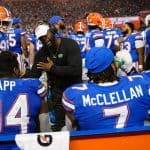Defensive line coach Sean Spencer talks with his defensive line during the USF game- 1280x853
