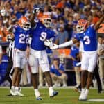 Florida Gators defense celebrates Gervon Dexter's interception.-1280x853