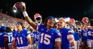 Florida Gators quarterback Anthony Richardson celebrates a win over Utah-1280x853