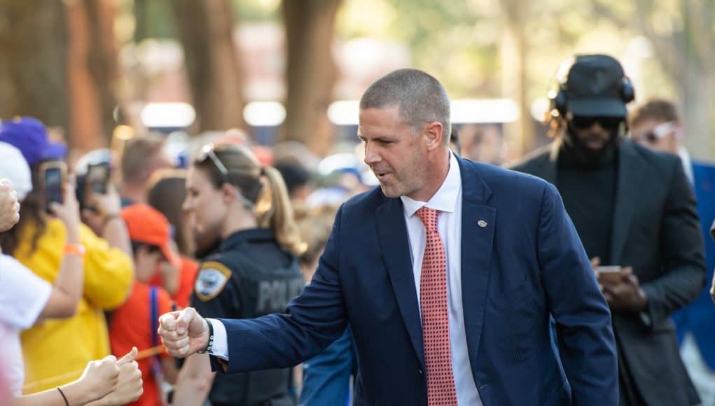 Florida Gators head coach Billy Napier at Gator Walk before the Florida Gators take on the LSU Tigers- 1280x1024