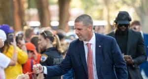 Florida Gators head coach Billy Napier at Gator Walk before the Florida Gators take on the LSU Tigers- 1280x1024