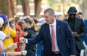 Florida Gators head coach Billy Napier at Gator Walk before the Florida Gators take on the LSU Tigers- 1280x1024