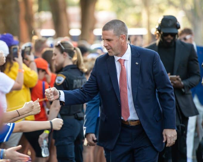 Florida Gators head coach Billy Napier at Gator Walk before the Florida Gators take on the LSU Tigers- 1280x1024