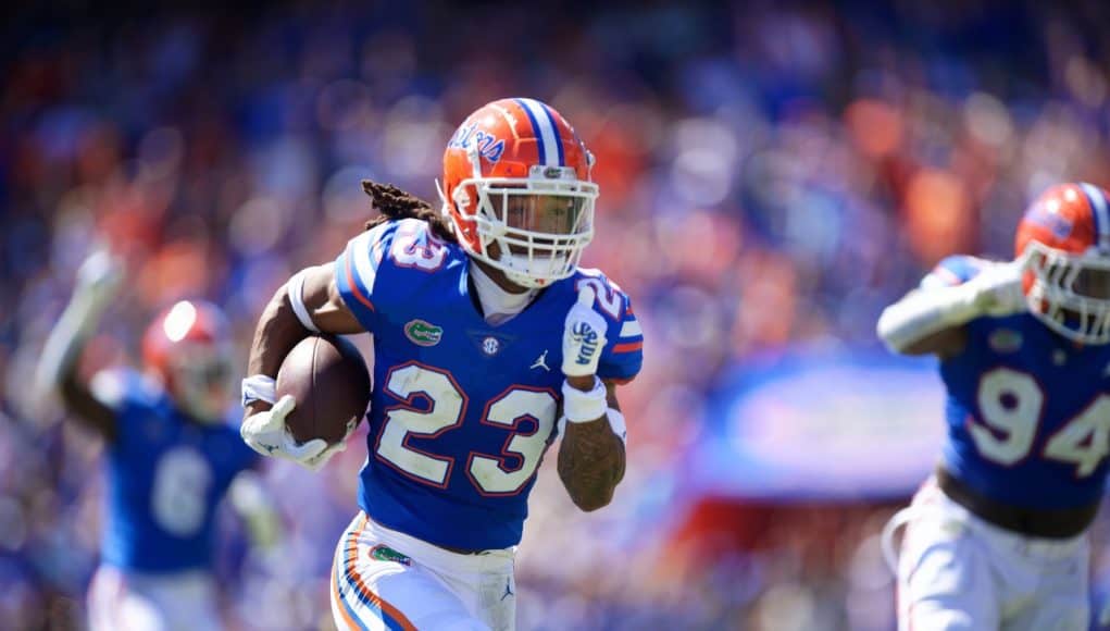 Florida Gators defensive back Jaydon Hill returns an INT against Missouri-1280x853