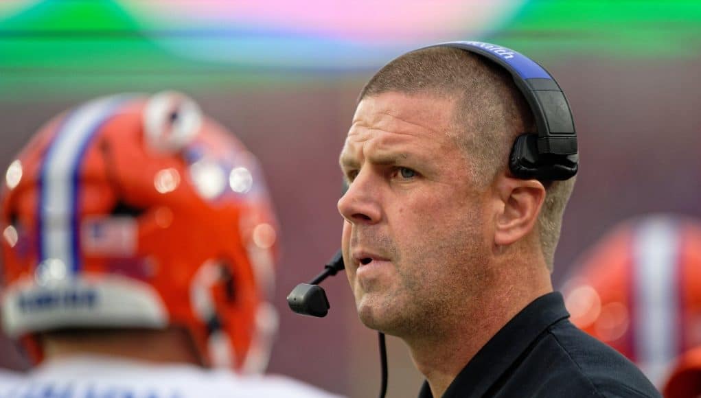 Florida Gators head coach Billy Napier coaching against UGA- 1280x853