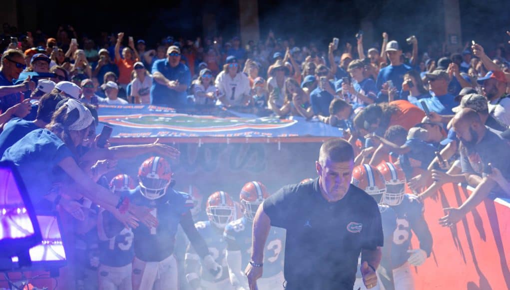 Florida Gators head Billy Napier leads the Gators out of the tunnel- 1280x1024