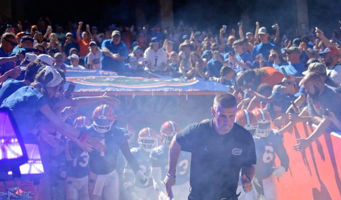 Florida Gators head Billy Napier leads the Gators out of the tunnel- 1280x1024