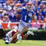Florida Gators receiver Ricky Pearsall scores against Eastern Washington- GatorCountry photo taken by David Bowie