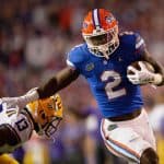 Florida Gators running back Montrell Johnson Jr scores against LSU- 1280x853
