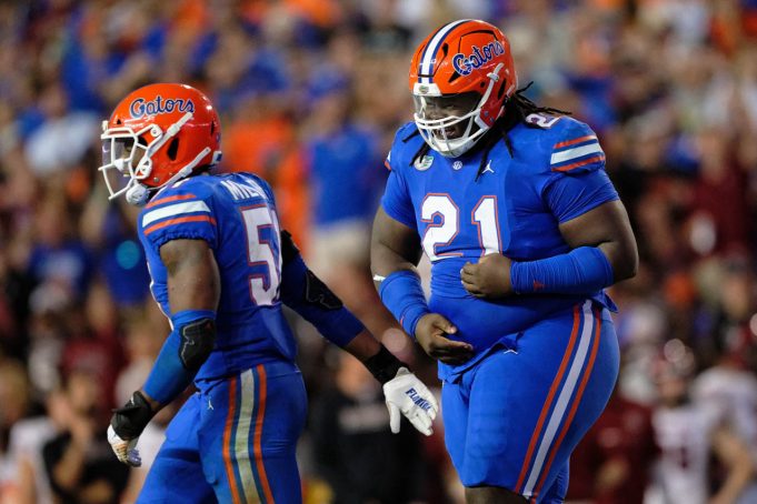 Florida Gators defensive lineman Desmond Watson recovers a fumble against South Carolina- 1280x853