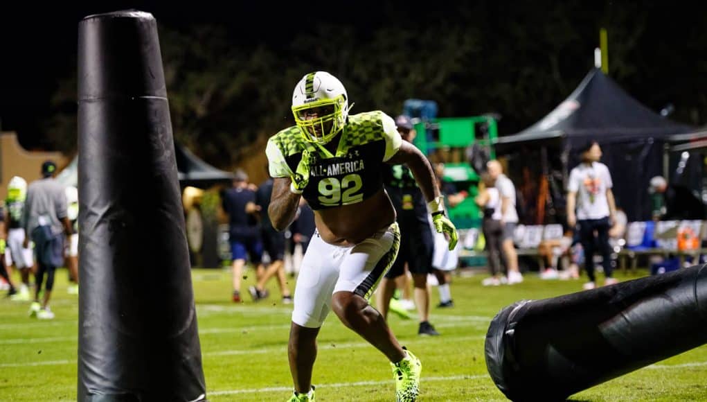 Florida Gators Football signee defensive lineman Will Norman during the first day of practice for the 2023 Under Armour All-America game-1280x853