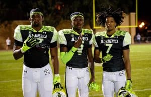 Florida Gators Football signees Kelby Collins, Ja'keem Jackson and Sharif Denson during the first day of practice for the 2023 Under Armour All-America game- 1280x853