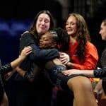 The #3 Florida Gators gymnastics team celebrates winning their 5th straight SEC title- 1280x853