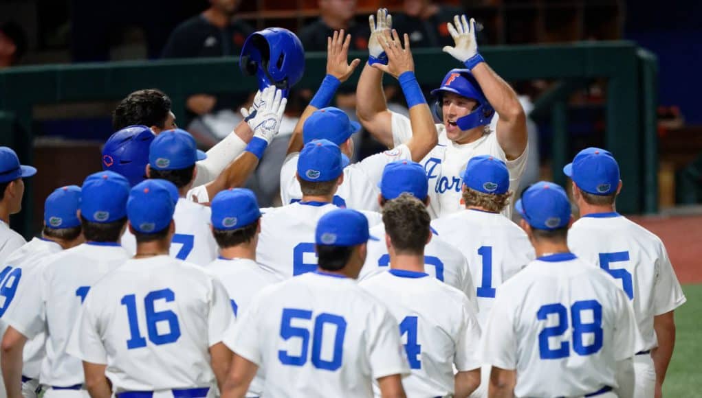 Florida Gators outfielder Wyatt Langford hits a home run against Miami- 1280x853