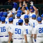 Florida Gators outfielder Wyatt Langford hits a home run against Miami- 1280x853