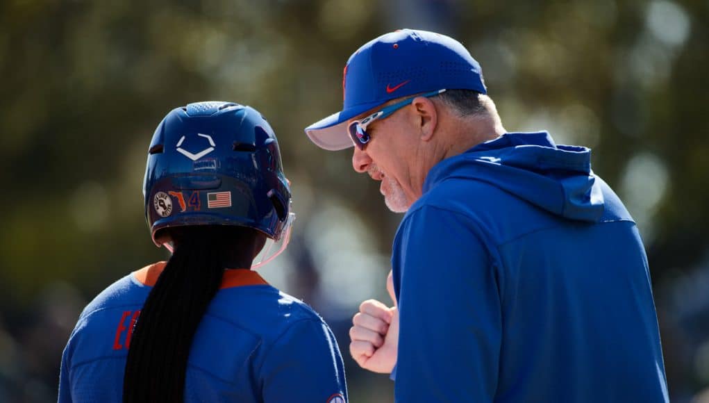 Florida Gators softball head coach Tim Walton talks with Charla Echols- 1280x853