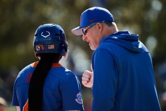 Florida Gators softball head coach Tim Walton talks with Charla Echols- 1280x853