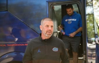 Florida Gators football head coach Billy Napier before the Orange and Blue game- 1280x853