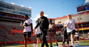 Florida Gators football head coach Billy Napier and the Gators walk into Ben Hill Griffin Stadium as they get ready for the 2023 Orange and Blue Game- 1280x853
