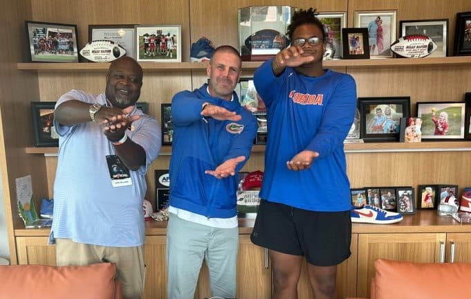 Offensive lineman Mike Williams with Billy Napier- 1417x899