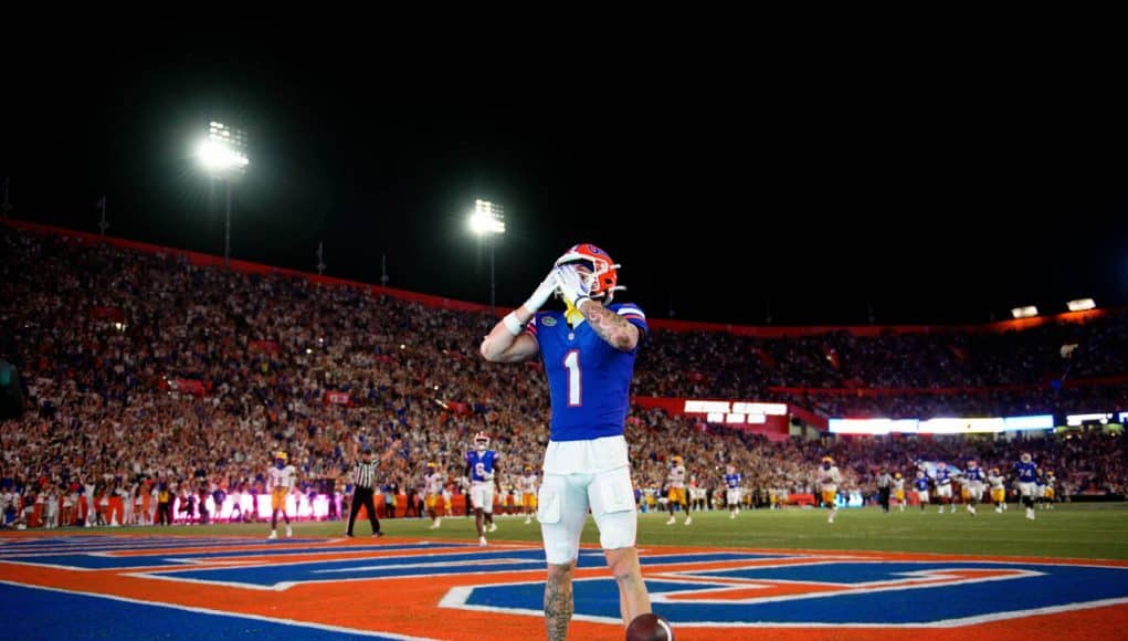Florida Gators wide receiver Ricky Pearsall scores against McNeese State- 1280x853