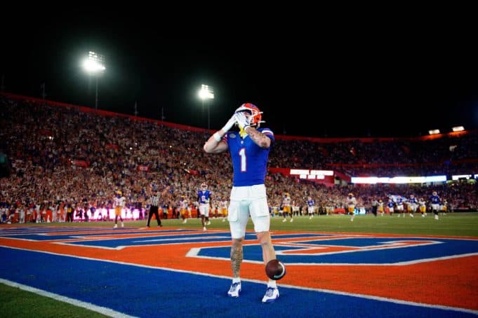 Florida Gators wide receiver Ricky Pearsall scores against McNeese State- 1280x853