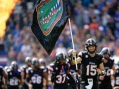 Florida Gators quarterback Graham Mertz leads the team out of the tunnel before the Arkansas game- 1280x853