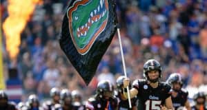 Florida Gators quarterback Graham Mertz leads the team out of the tunnel before the Arkansas game- 1280x853