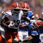 Running back Jadan Baugh runs in the Orange and Blue game- 1280x853