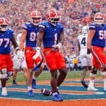 Florida Gators RB Montrell Johnson celebrates against Samford.- 1280x853