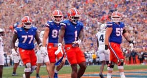 Florida Gators RB Montrell Johnson celebrates against Samford.- 1280x853