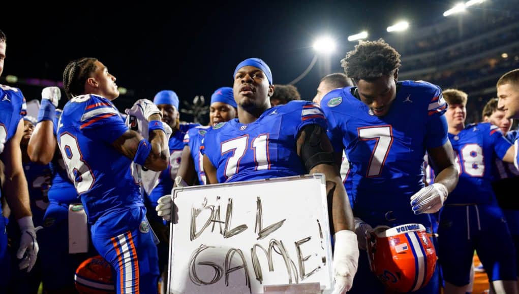 The Florida Gators celebrate the big win over LSU on Saturday in the Swamp-1280x853
