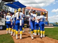 Florida Gators outfielder Kendra Falby before the Texas game- 1280x853