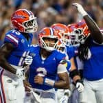 Florida Gators QB DJ Lagway and his teammates celebrate a touchdown against LIU- 1280x853