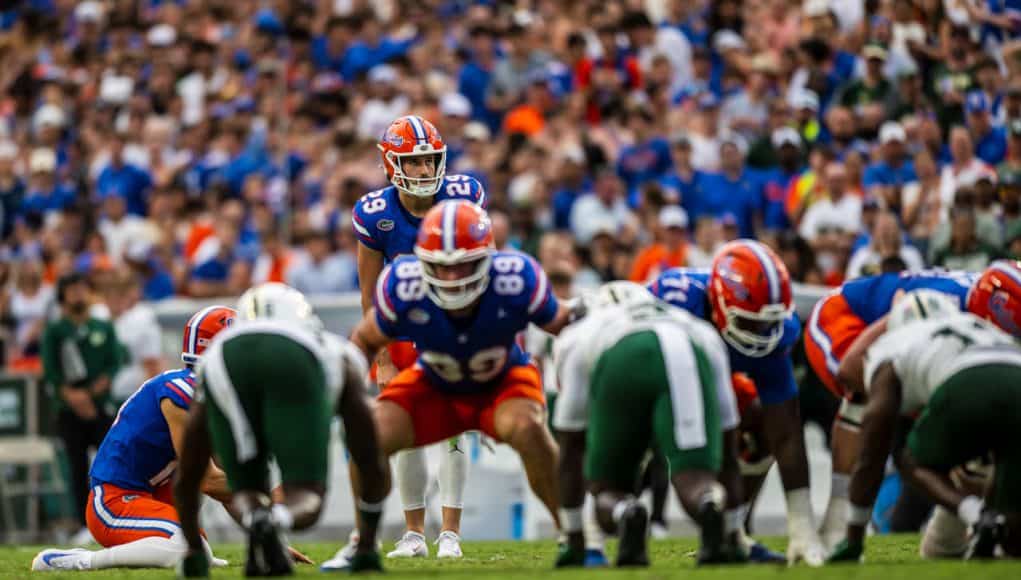 Florida Gators Football_University of Florida Gators vs University of South Florida Bulls_0138 Florida Gators kicker Trey Smack lines up to kick against USF-1280x853