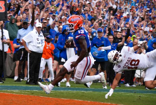 Florida Gators cruise past FAU to give Jon Sumrall’s his first win as a Gator Running back Jaden Baugh scores against the Texas Longhorns in the Swamp-1280x853