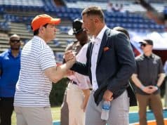 Florida Gators head coach Jon Sumrall at Gator Walk before the Campbell game- 1280x853